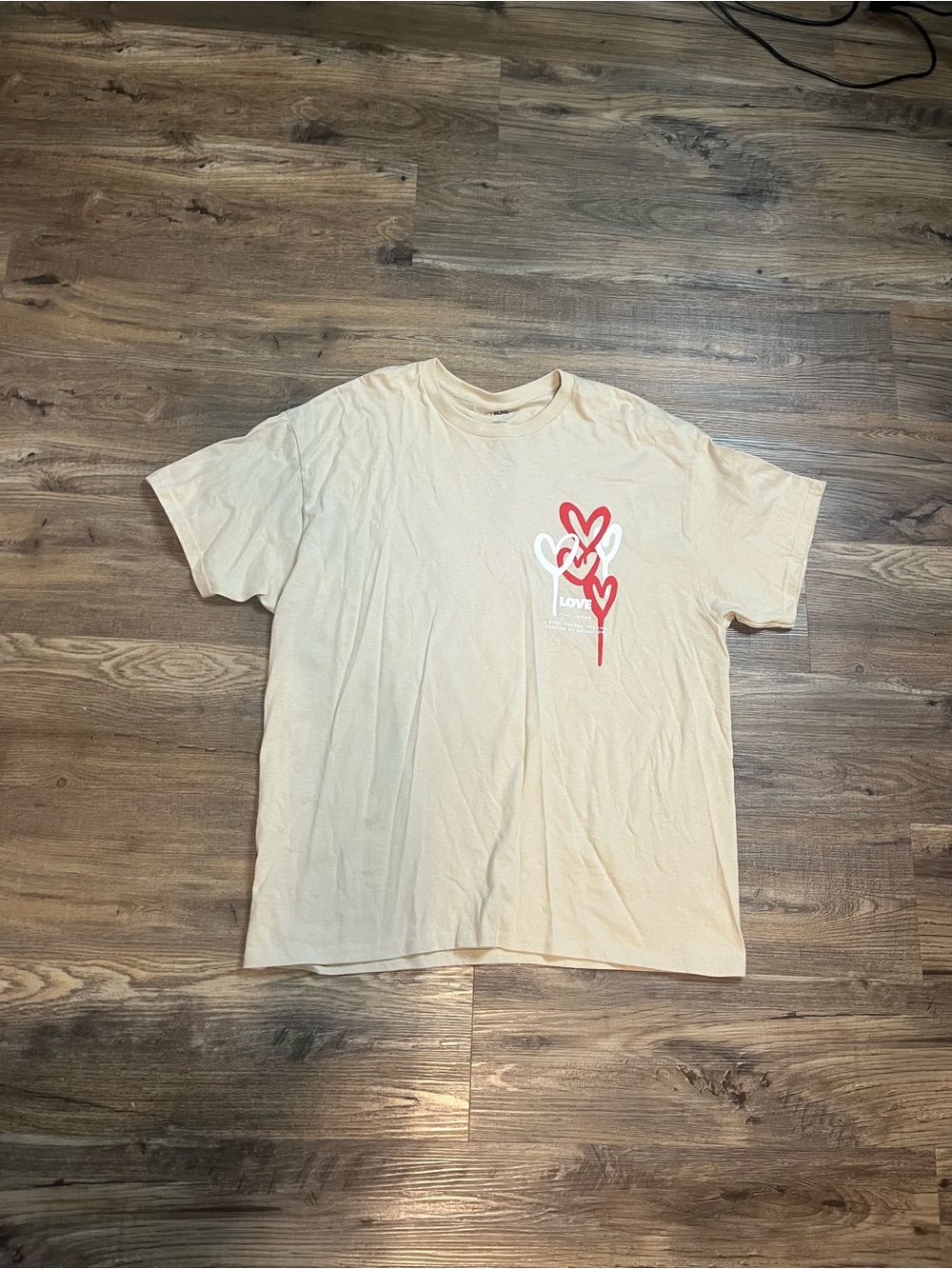 Fashion Nova Cream Short-Sleeve Tee with Red Heart Graphic